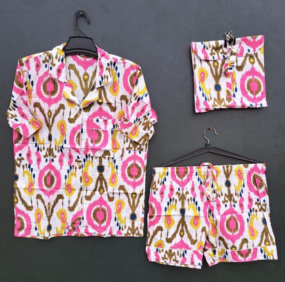 Indian 100% Cotton fabric made | Women's Pajama Set's | Floral Print Pajama Set's | Bridesmaid gift | short sleeves Pj set | Gift for Her