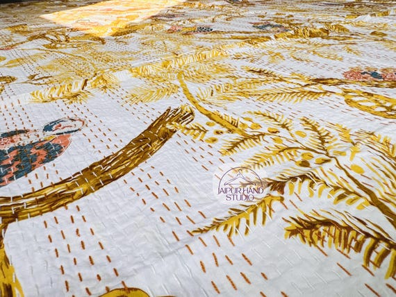 Handmade stitched kantha throws | king size kantha tapestry | kantha table cover | Indian handmade kantha bedsheet | Gift for Christmas.