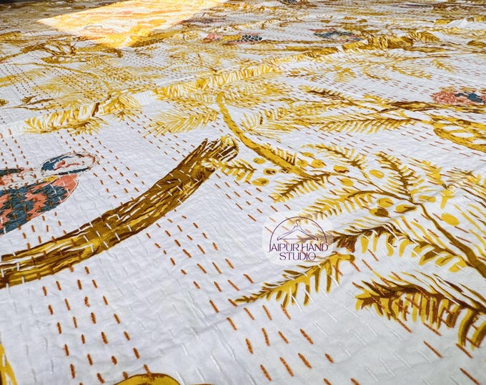 Handmade stitched kantha throws | king size kantha tapestry | kantha table cover | Indian handmade kantha bedsheet | Gift for Christmas.