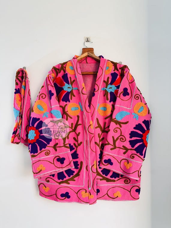 Embroidery suzani jacket | Handmade jacket | Niddle work short kimono | women wear robe | wedding wear coat | (OSM) Outdoor coat | Gift for.