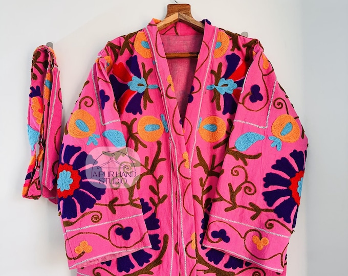 Embroidery suzani jacket | Handmade jacket | Niddle work short kimono | women wear robe | wedding wear coat | (OSM) Outdoor coat | Gift for.