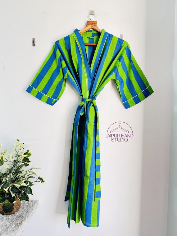 Green and blue color kimono robes | Striped print bath robes | Party wear beautiful robe | Bridesmaid robes | Gift for Christmas.