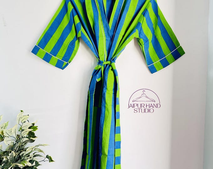 Green and blue color kimono robes | Striped print bath robes | Party wear beautiful robe | Bridesmaid robes | Gift for Christmas.