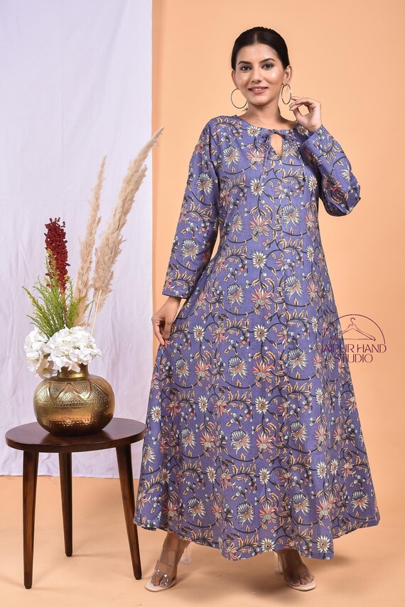 women wear cotton long midi dress | Hand block print dresses for women | Beautiful wedding wear gown | Bridesmaid dress | Gift for Christmas