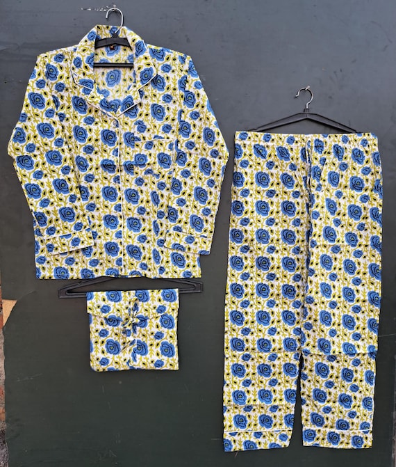 yellow Floral Cotton Pajamas • long sleeves Womens PJs • Pretty Pajama Set Nightwear • Unique Gift Idea for Her • Ladies Plus Size Sleepwear