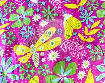 New Floral and butterfly print Cotton Fabric, Indian Block Print Fabric By the Yard, Sewing Material, Dressmaking Fabric, Gift for Her