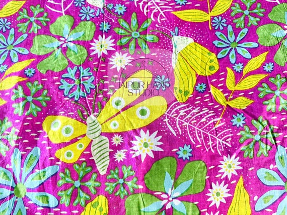 New Floral and butterfly print Cotton Fabric, Indian Block Print Fabric By the Yard, Sewing Material, Dressmaking Fabric, Gift for Her