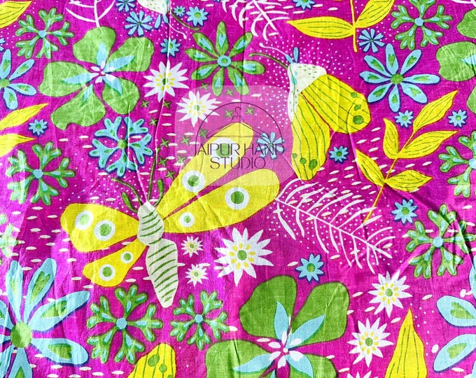 New Floral and butterfly print Cotton Fabric, Indian Block Print Fabric By the Yard, Sewing Material, Dressmaking Fabric, Gift for Her