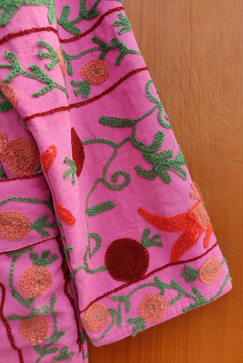 Suzani Work Kimono, Hand Embroidered Suzani Work Kimono, Hand Embroidered Robe, Cotton Kimono Jacket, Tie Belt Coat, Bath Robe Dressing Gown image 9