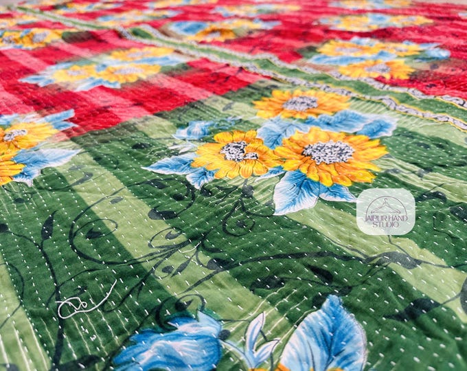 Indian made old vintage kantha tapestry | Beautiful kantha bedsheet | Kantha bedspread | Kantha reversible blankets | Gift for Christmas.