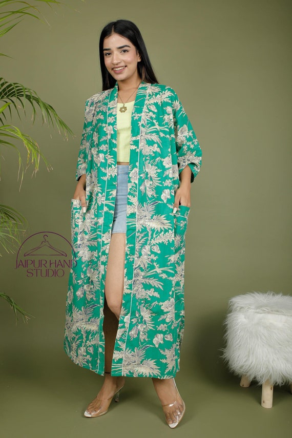 Green color women wear robes | 100 % pure cotton kimono | Women wear gown with belt | Soft cotton beach wear kimono | Bridesmaid robe.