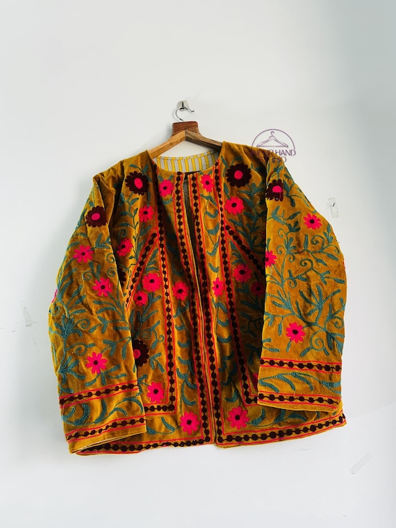 Beautiful brown color velvet suzani jacket | Winter wear suzani jacket | Long sleeve jacket | Party wear jackets | Bridesmaid jacket.