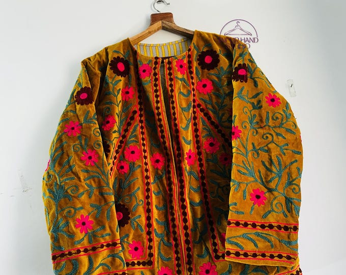 Beautiful brown color velvet suzani jacket | Winter wear suzani jacket | Long sleeve jacket | Party wear jackets | Bridesmaid jacket.