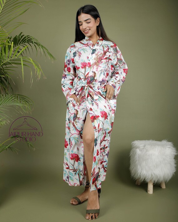 white and multicolor floral print kimono | Beautiful look for women | Luxury party Gown | Women wear cotton kimono | Gift for Christmas.