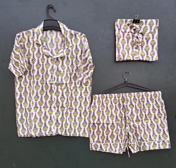 Indian 100% Cotton Short wear | Women's Pajama set's | floral print pajama set's | Bridesmaid gift | short pajama set | Gift for Christmas.