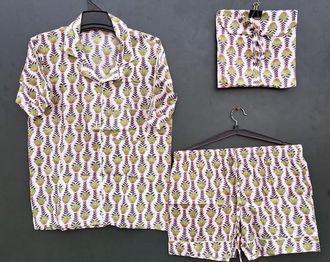 Indian 100% Cotton Short wear | Women's Pajama set's | floral print pajama set's | Bridesmaid gift | short pajama set | Gift for Christmas.