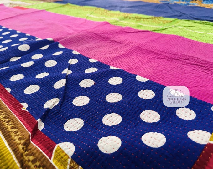 Floral print Kantha sofa cover| Handmade kantha home decor | Hand Stitching kantha Quilt | vintage kantha reversible blankets | Gift for her