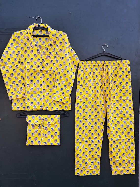 Floral Night Suit, Indian Cotton Pyjama Set, Nightwear, Pure Cotton Fabric, Light Ultra-Soft Night Dress, Women Cotton Pants Shirt Set