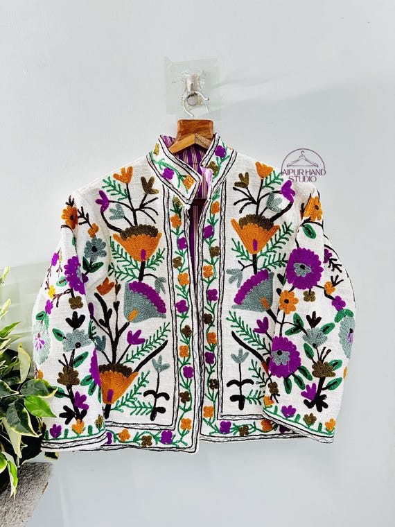 Multicolor cotton suzani made short coat | Winter wear jacket | Outdoor wear jacket | Party wear jacket | Bridesmaid jacket | Gift for her.