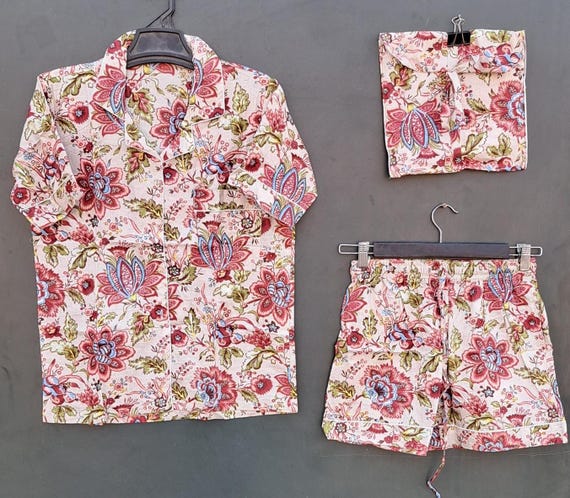 Floral Print Shorts Pj Set Indian Shorts Pj Set Women Wear Pj Set Hand Block Print Night Suit Night Wear Night Dress Animal Print Shorts Pj
