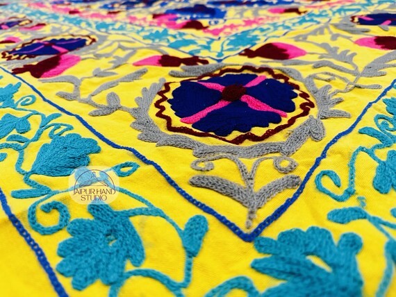 Yellow color king size suzani tapestry | Handmade Embroidery work suzani jacket | Home decor suzani | Bridesmaid suzani | Gift for her.