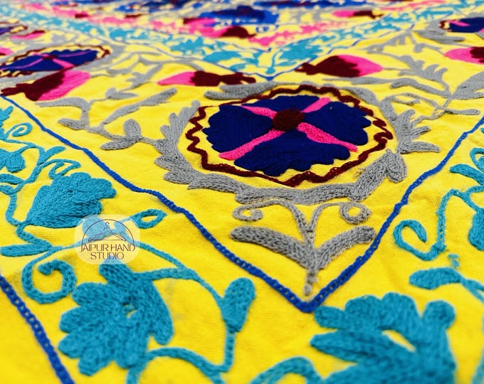Yellow color king size suzani tapestry | Handmade Embroidery work suzani jacket | Home decor suzani | Bridesmaid suzani | Gift for her.