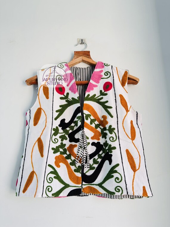 Niddle work Embroidery suzani vests | Handmade stitched Weist | women wear Weist | Sleeve less jacket | winter wear Weist | Gift for her.