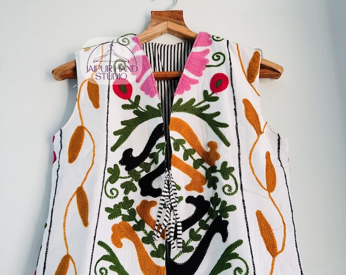 Niddle work Embroidery suzani vests | Handmade stitched Weist | women wear Weist | Sleeve less jacket | winter wear Weist | Gift for her.