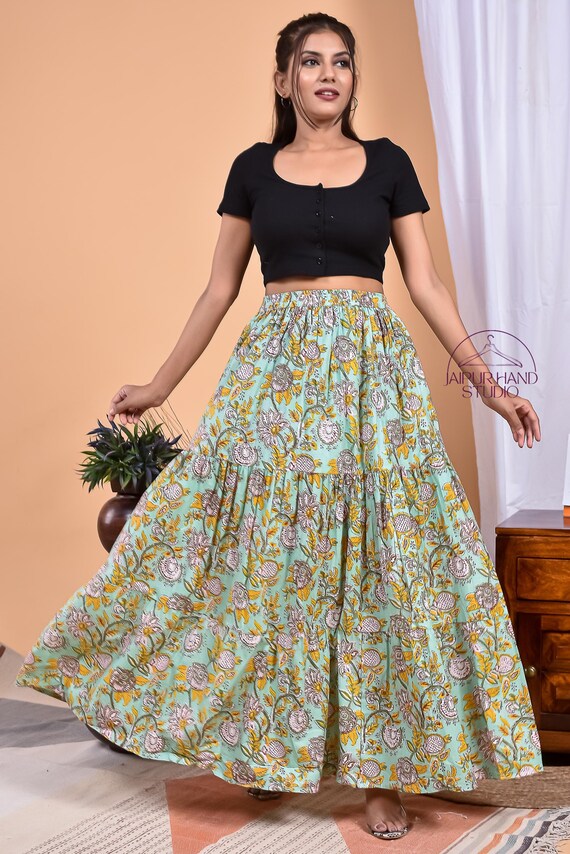 Block print cotton women wear skirts | Handmade sari wraps | Women night wear maxi skirts | Bridesmaid skirts | Gift for Christmas.