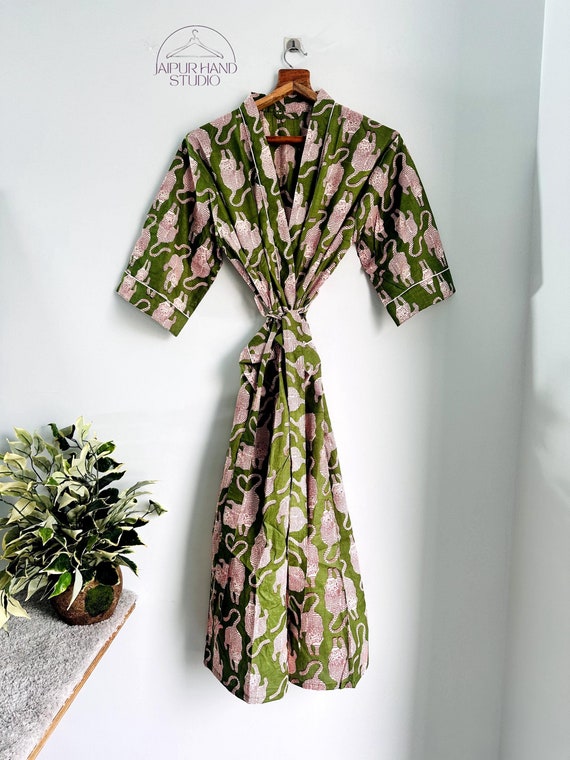 Indian made , Boho cotton Kimono Robe, Dressing Gown, Vintage Kimono, Bridal Robe, Boho Kimono, Loungewear blue patchwork robe gift forher