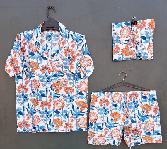 Floral Print Shorts Pj Set Indian Shorts Pj Set Women Wear Pj Set Hand Block Print Night Suit Night Wear Night Dress Animal Print Shorts Pj