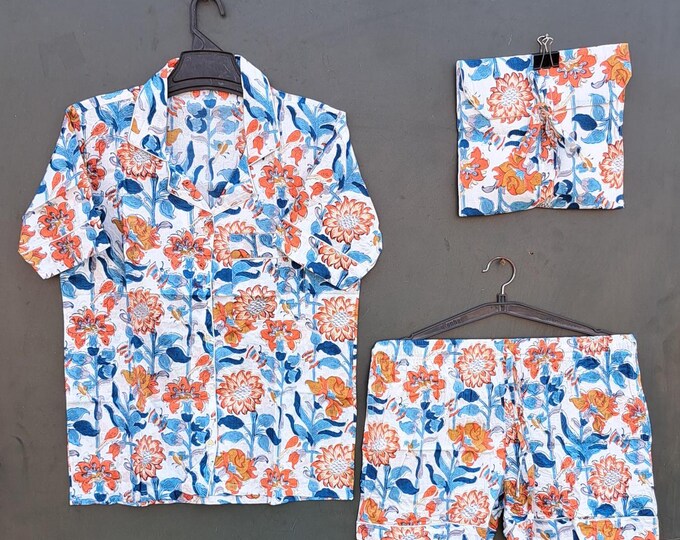 Floral Print Shorts Pj Set Indian Shorts Pj Set  Women Wear Pj Set Hand Block Print Night Suit Night Wear Night Dress Animal Print Shorts Pj