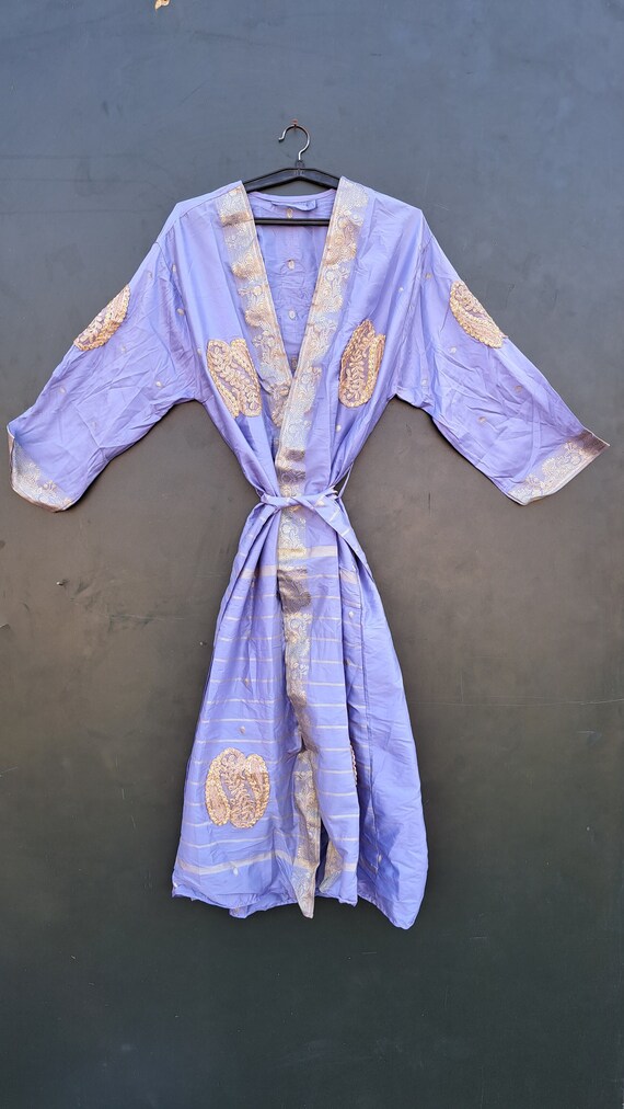 Ethnic Vintage Traditional Saree Silk Kimono Robe for Women, Long Duster Jacket, Dressing Gown Kimono indian saree kimono gift for her,