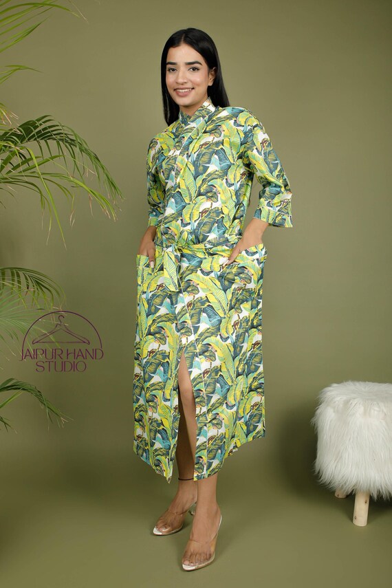 Green color kimono robe | Block print beach wear robes | Unisex bath robes | Summer wear robe | Bridesmaid robes | Gift for Christmas.