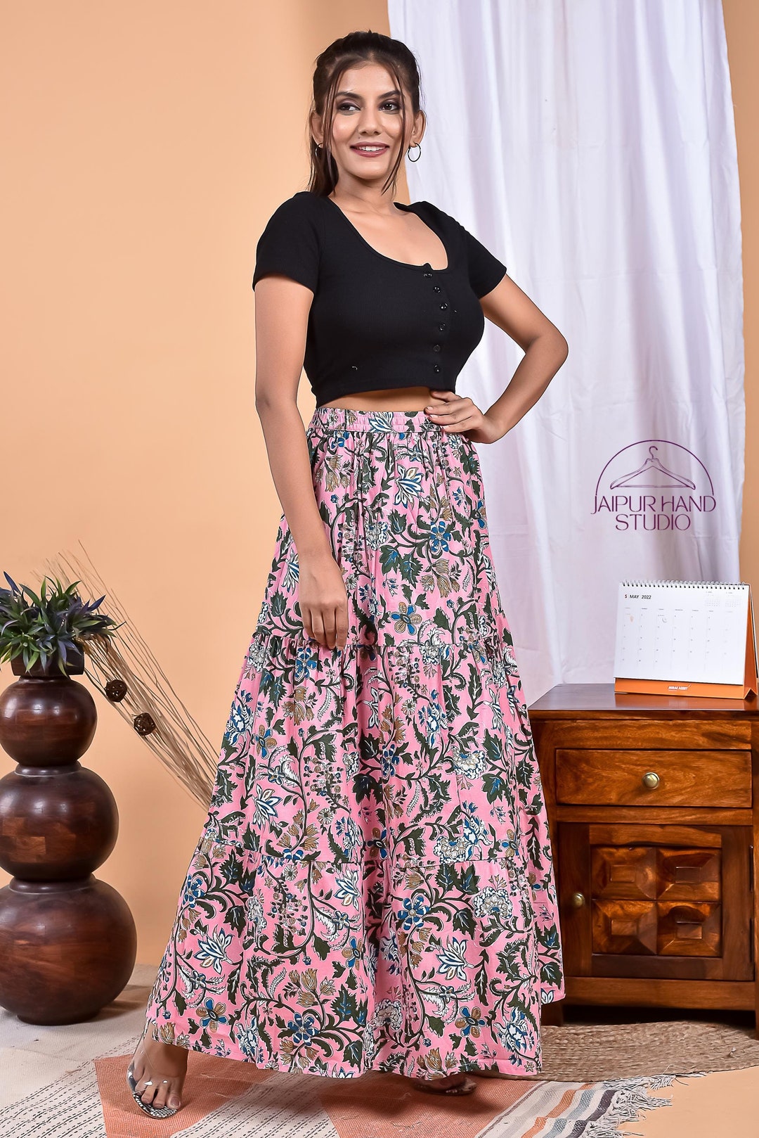 Designer Partywear Silk Multicolor Crop Top Cape Pink Asymmetric Skirt