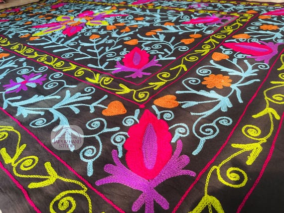 Multicolor thread embroidery suzani bedsheet | Handmade wall hanging throws | Niddle work suzani | Bridesmaid suzani | Gift for Christmas.