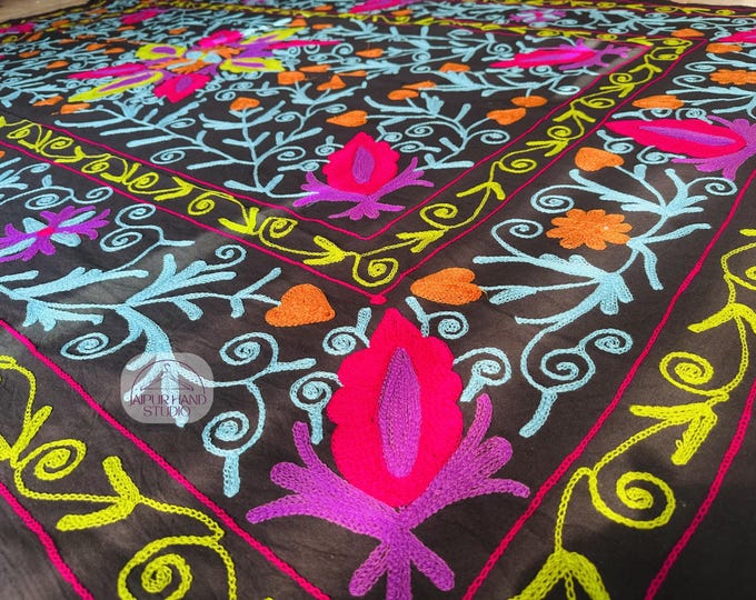 Multicolor thread embroidery suzani bedsheet | Handmade wall hanging throws | Niddle work suzani | Bridesmaid suzani | Gift for Christmas.
