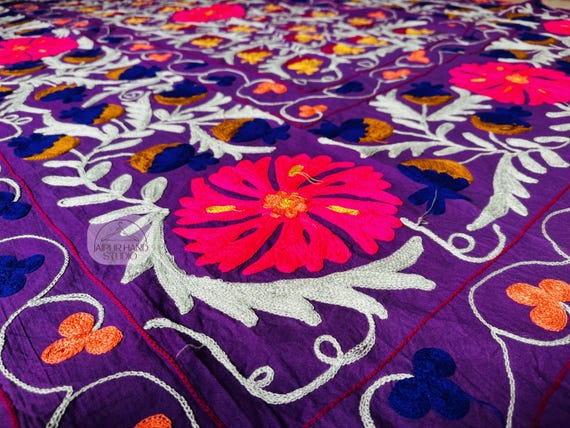 Indian Suzani Embroidery Boho Floral Bedspread | Handmade Embroidery wall hanging throws | Suzani bedsheet | Suzani bedcovers | Gift for her