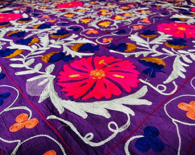 Indian Suzani Embroidery Boho Floral Bedspread | Handmade Embroidery wall hanging throws | Suzani bedsheet | Suzani bedcovers | Gift for her