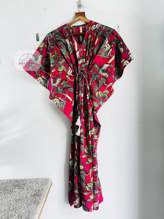 Jungle print Cotton kaftan | Handmade pregnant lady maxi | Block print cotton long kaftan | Bridesmaid free size kaftan | Gift for her.