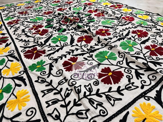 suzani bed cover | embroidery throws | handmade throws| suzani wall hanging throws | woolen ebroidery | suzani home decor | suzani bedspread