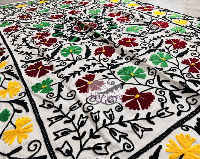 suzani bed cover | embroidery throws | handmade throws| suzani wall hanging throws | woolen ebroidery | suzani home decor | suzani bedspread