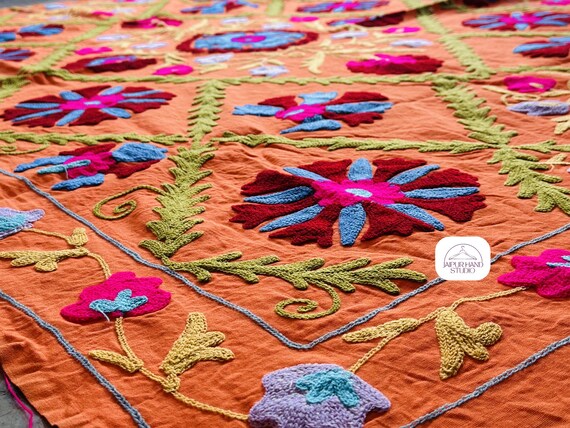 Niddle work Embroidery tapestry | Suzani wall hanging throws | Suzani bedspread | Suzani bedsheet | Suzani bedcover | Gift for Christmas.