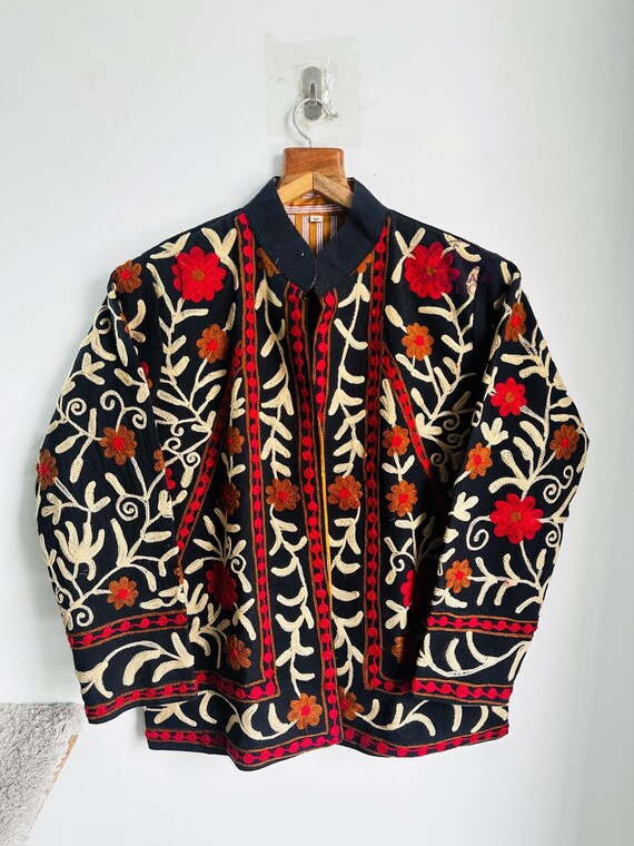 Indian handmade Suzani Embroidery Jacket | Ladies short bomber coat | cotton Jacket for Women | Bohemian Style jacket | Gift For her.