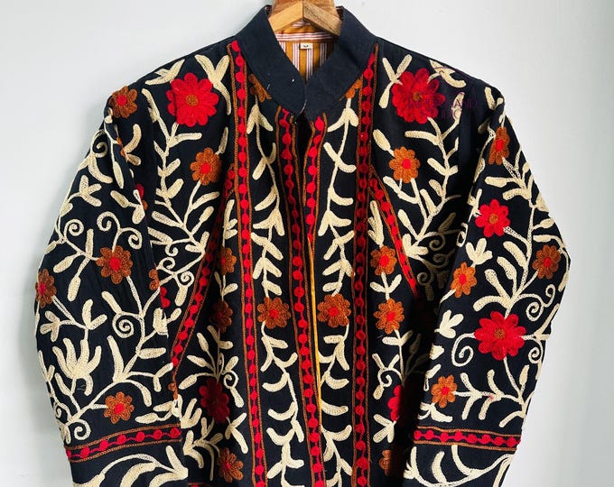 Indian handmade Suzani Embroidery Jacket | Ladies short bomber coat | cotton Jacket for Women | Bohemian Style jacket | Gift For her.