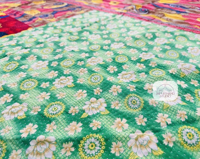 Floral print cotton kantha bedsheet | Handmade kantha tapestry | Kantha bedcovers | Kantha reversible blankets | Gift for Christmas.