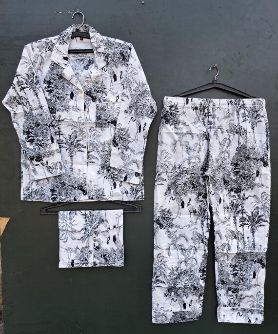 Indian Cotton Pajama Set Cotton Hand Block Print 100% Cotton Valentine Day Gift Women Cotton Pants Shirt Set With Shorts Set Blue