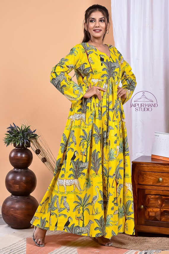 Jungle print soft cotton made dress| women wedding wear dress | party wear gown | Women wear long midi dress| Bridesmaid dress| Gift for her