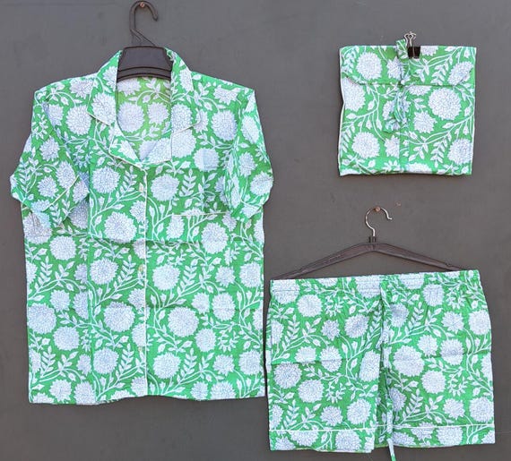 Short Pajama Set, Indian 100% Cotton Short Wear, Women's Pajama Set's, Floral Print Pajama Set's, Bridesmaid, Short Pajama Set, Gift for Her