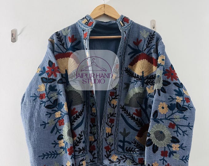Indian Cotton New Suzani coat Embroidery Jacket | Winter Warmed Coat | Women's winter Coat | Cotton Reversible Jacket | Gift for Christmas.